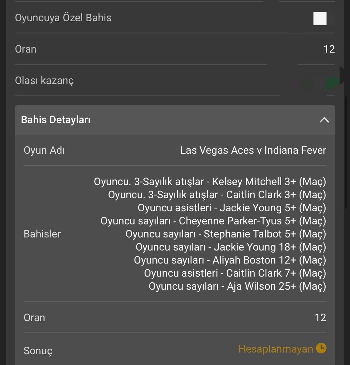 nbavipboxx's tweet photo. Wnba 🏀 yüksek oran betbuilder ! 

Tamamen seyir zevki için aldığım karma tercihler maç için 3 adet bayi bahisimiz mevcut gelirse çilek olur https://t.co/Ry6cobsZHO