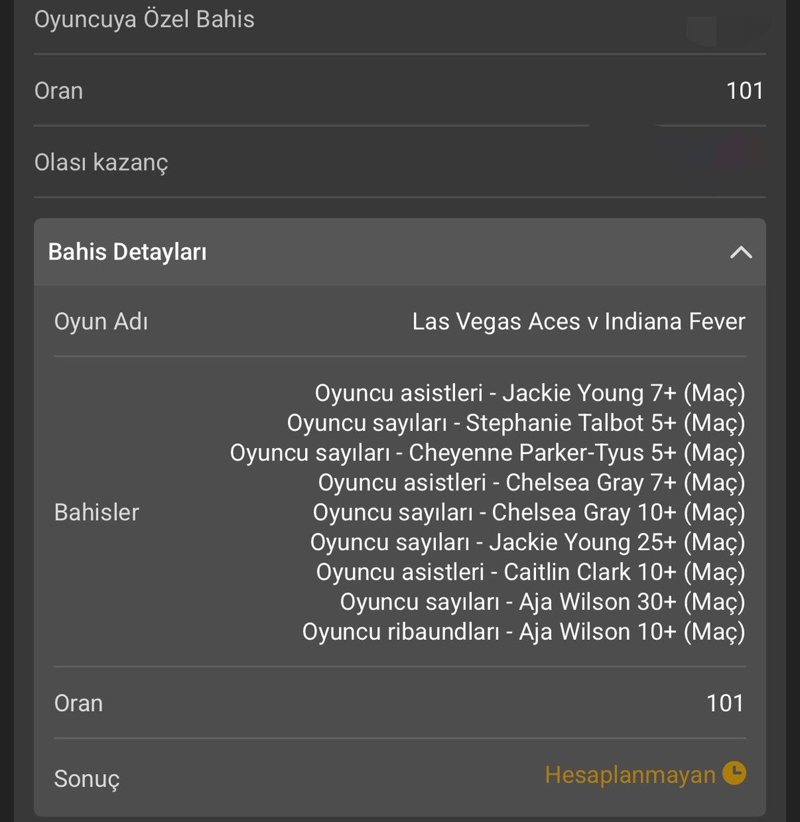 nbavipboxx's tweet photo. Wnba 🏀 yüksek oran betbuilder ! 

Tamamen seyir zevki için aldığım karma tercihler maç için 3 adet bayi bahisimiz mevcut gelirse çilek olur https://t.co/Ry6cobsZHO