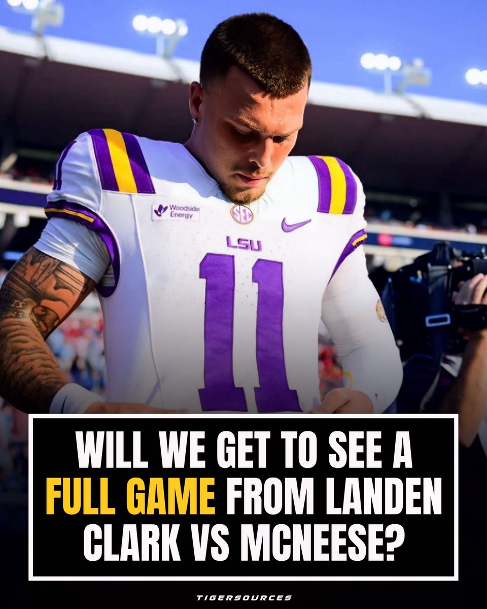 tigersources's tweet photo. LSU QB Landen Clark has been fantastic when the Tigers needed him 😤

Should he get the start on Saturday and let Sam get some needed rest? 💭⤵️

#lsufootball #landenclark #tigerstadium #lsuvsmcneese #tigersources https://t.co/iolivhMly1