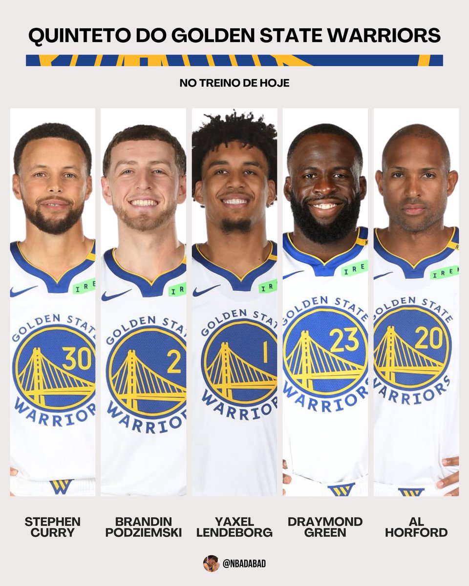 NBAdabad's tweet photo. 🚨 O quinteto do Warriors em um rachão do time, em preparação pra pré-temporada:

— Stephen Curry
— Brandin Podziemski
— Yaxel Lendeborg
— Draymond Green
— Al Horford

🗞️ @anthonyVslater https://t.co/o0H6Hma7fr