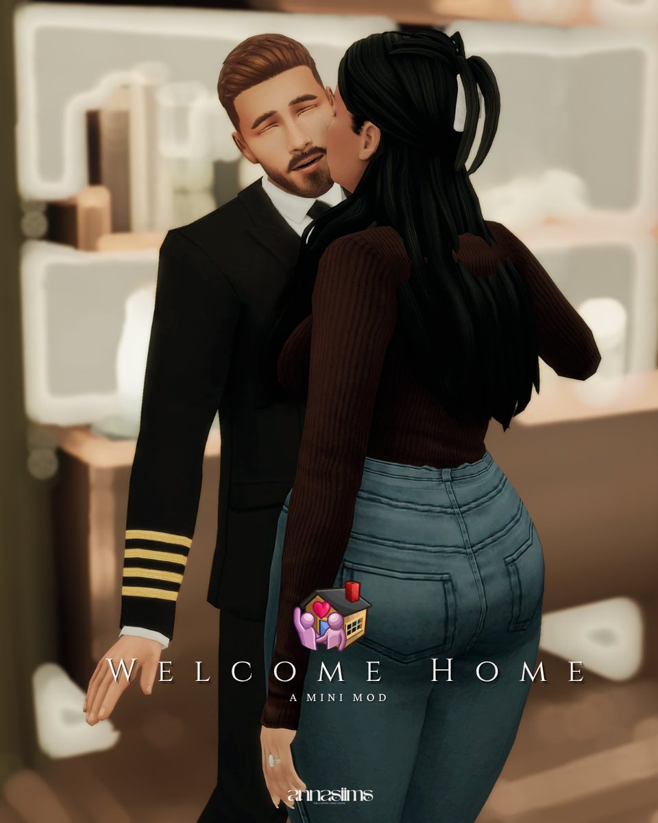 annasiims's tweet photo. Welcome homeeeee! 🏡🤍Now sims can welcome their spouse home from work with a kiss &amp; ask how work was! If work isn't going great they could also talk about getting fired or experiencing burnout. | Available for FREE on my patreon! #TheSims4 https://t.co/sBBqtFKLvP