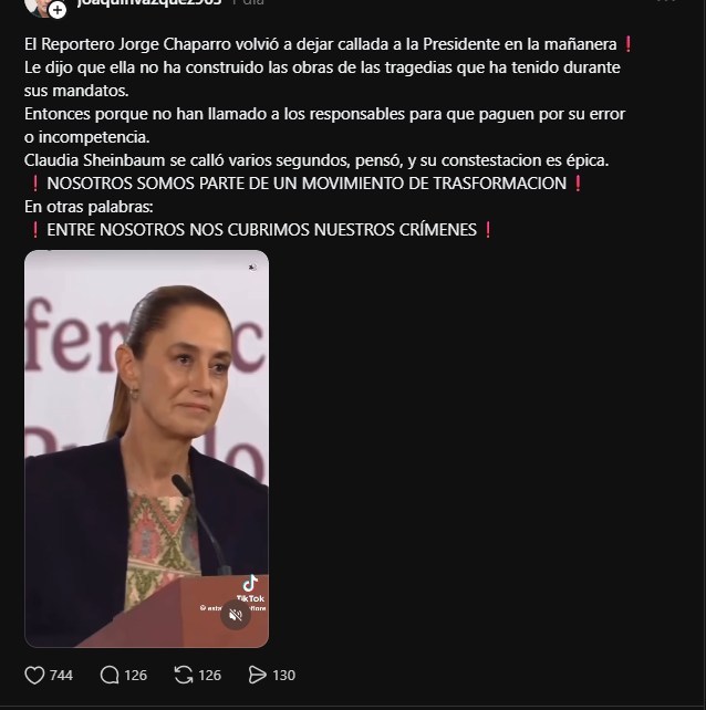 AfpFactual's tweet photo. 🇲🇽 ¿La presidenta mexicana, Claudia Sheinbaum, admitió que encubre a funcionarios investigados por incidentes en obras públicas?

❌ No. El video que circula distorsionó una respuesta relacionada con un libro, no con obras.

➡️ https://t.co/d41mmAf3uR https://t.co/5Kw2sXUXKe