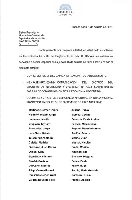 juanKa_molina's tweet photo. Ya está el pedido de sesión.
- Restablecer la Ley de Tierras y derogar el DNU 70/2023… la Patria no se vende.
- defender a las familias endeudadas.
- cuidar a las personas con discapacidad. 

El 15 de octubre a defender la Patria. https://t.co/Ac1jCX606p