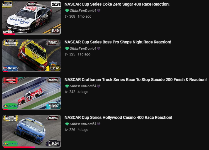 GibbsFanDom54's tweet photo. Before we head into Las Vegas, I should mention that my Last 4 Reaction videos have a combined total of 1,101 Views!

ABSOLUTE INSANITY! 💚🖤 #NASCAR https://t.co/y7rVAXyAN0