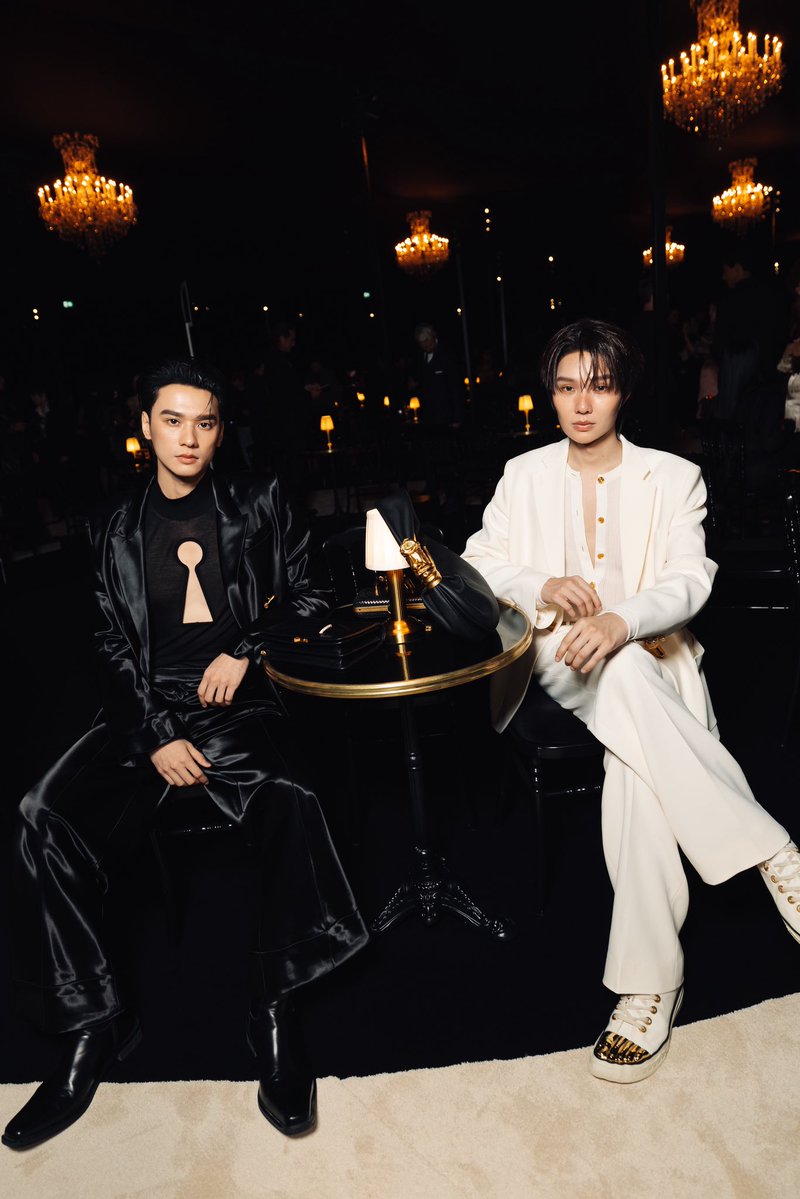 TheVentureMGMT's tweet photo. In partnership with @DomundiTV , @harit_keng and @nampingnapat attend @Schiaparelli Spring/Summer 2027 show during Paris Fashion Week, marking their couple debut with the house in Paris. #bookedbytheventure https://t.co/rgu3WCDcbp