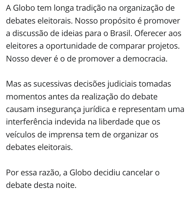 deltanmd's tweet photo. A Globo reconhecendo o estado absurdo de inconstitucionalidade, ilegalidade, ausência de institucionalidade, selva, força-bruta e vale-tudo que impera hoje no Brasil

Este país virou uma várzea TOTAL. Que vergonha. Brasileiros, dia 4 de outubro, VOTEM CONTRA esse sistema! https://t.co/Qt5DPv2Vwy
