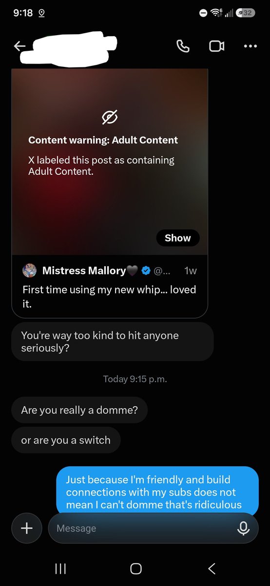 MissMalPayne's tweet photo. Can we seriously normalize the fact that not all dommes have to be mean all the time? Shit like this makes me so angry.  If you don't want a connection with your domme then that's fine, but the fact that I can have a nice conversation with a sub doesn't mean I can't be in control https://t.co/duQjzOqp2S