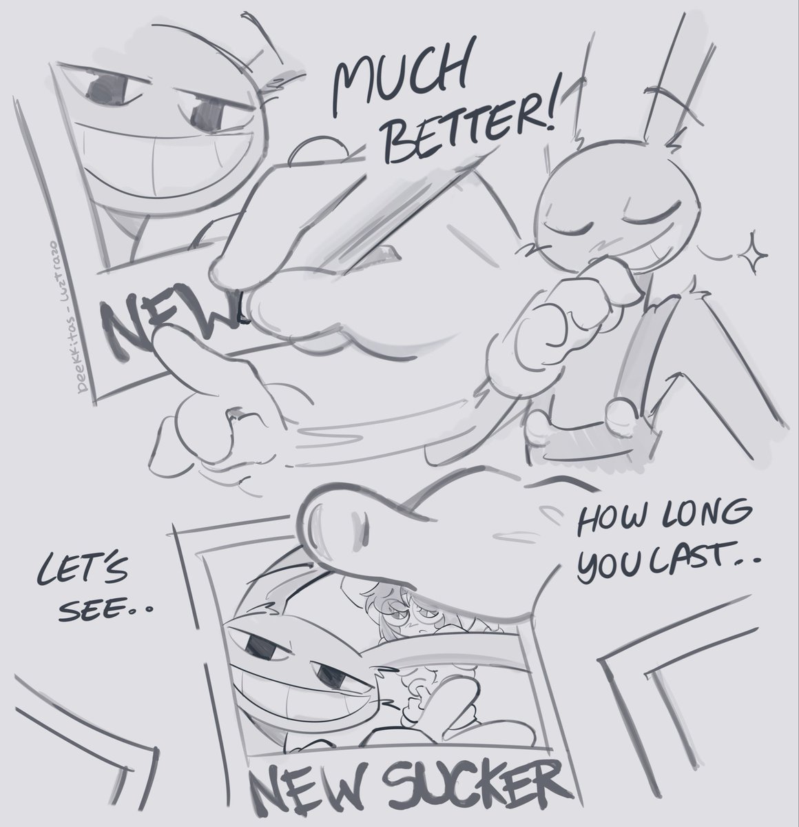 peekkitas's tweet photo. Day 1: New Sucker 
Collab with my beloved @luztrazo for #funbuntober26 !! Enjoy the mini comic, guys! 💗 

( Esp in the comments! ) 

 #funnybunny #tadc #jaxxpomni https://t.co/8TP2qlS3ln