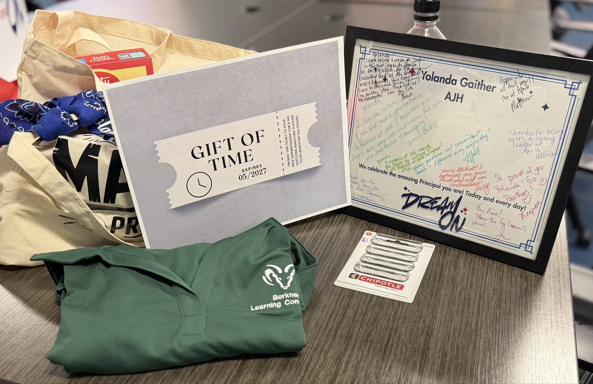 yolanda_gaither's tweet photo. Thank you to @IamBranum and cabinet for the thoughtful Principal Appreciation gift. It’s a personalized bag full of our individual favorites things 🥰. #RISDDreamOn #apollogearup https://t.co/Zp7R0yNM31
