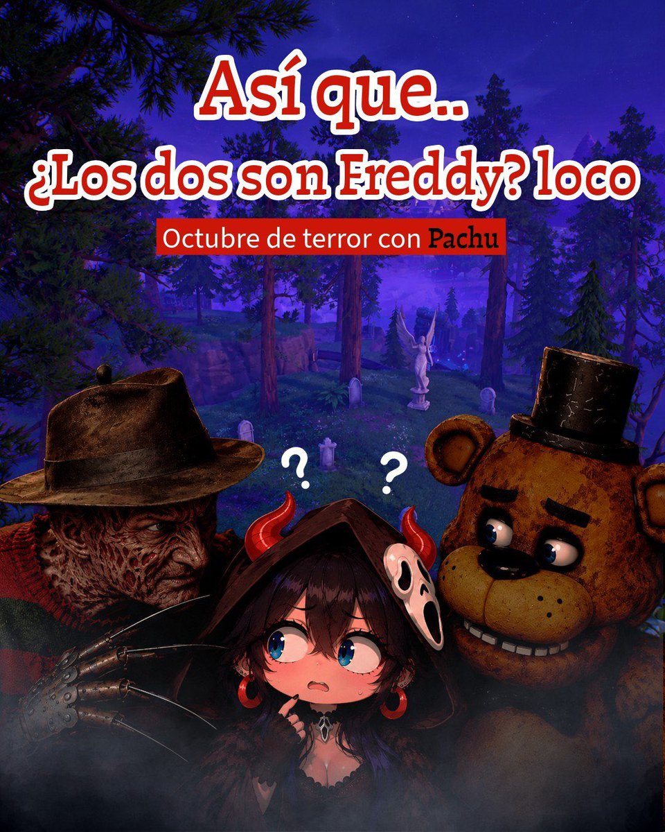 LyPachu72169's tweet photo. ¿CÓMO QUE LOS DOS SON FREDDY, LOCO?😭
Octubre de terror recién empieza y Pachu ya está confundida 💀
Pero a ver… ¿Cuál Freddy les da más miedo?👀
¿Krueger o Fazbear?
#lapachuly #halloween #fornitemares https://t.co/tpFOUyZyNd