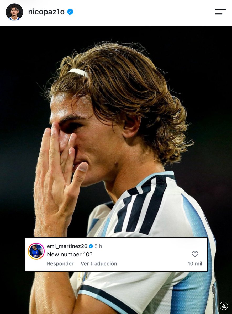 sudanalytics_'s tweet photo. “¿EL NUEVO NÚMERO 10?”

El comentario de Dibu a Nico Paz. 😅🇦🇷 https://t.co/PifZf9CbVV