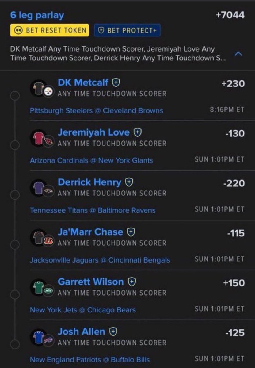 TaShayy9's tweet photo. 🏈 ANYTIME TOUCHDOWN SCORER PARLAY @Playbook https://t.co/w5ygUW7mlE