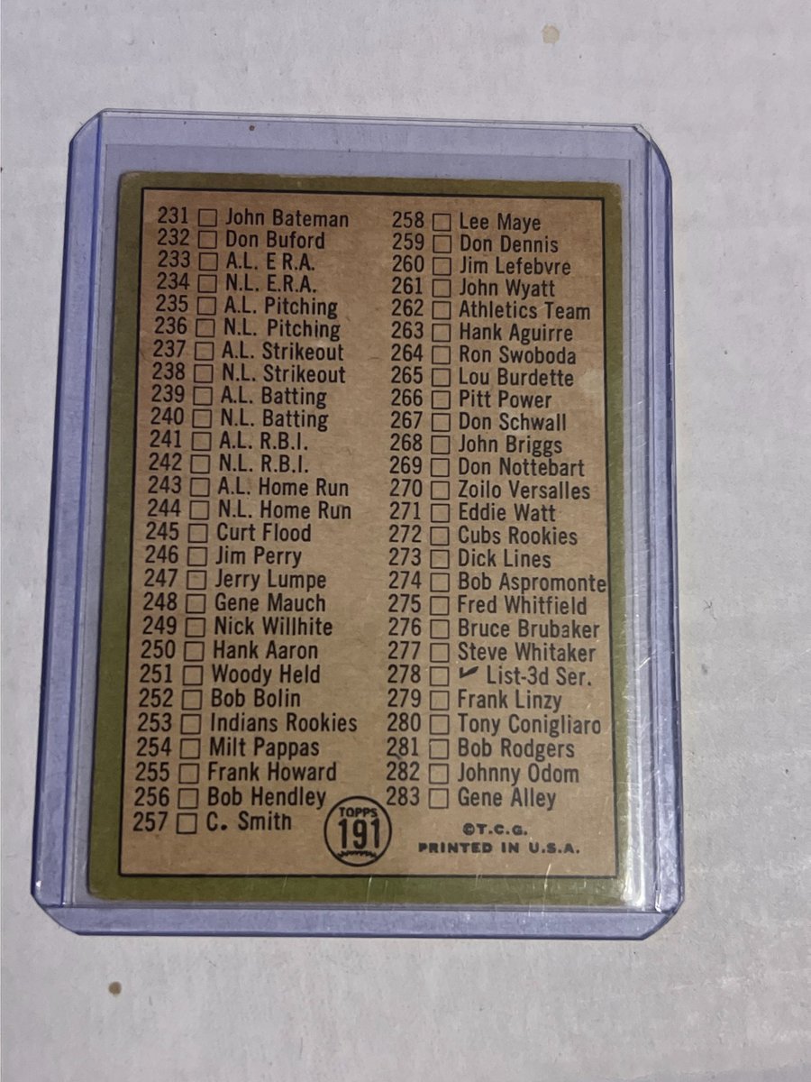 SignedCards's tweet photo. $5 Pwe 1967 topps checklist unmarked https://t.co/FxQPNY3Sem