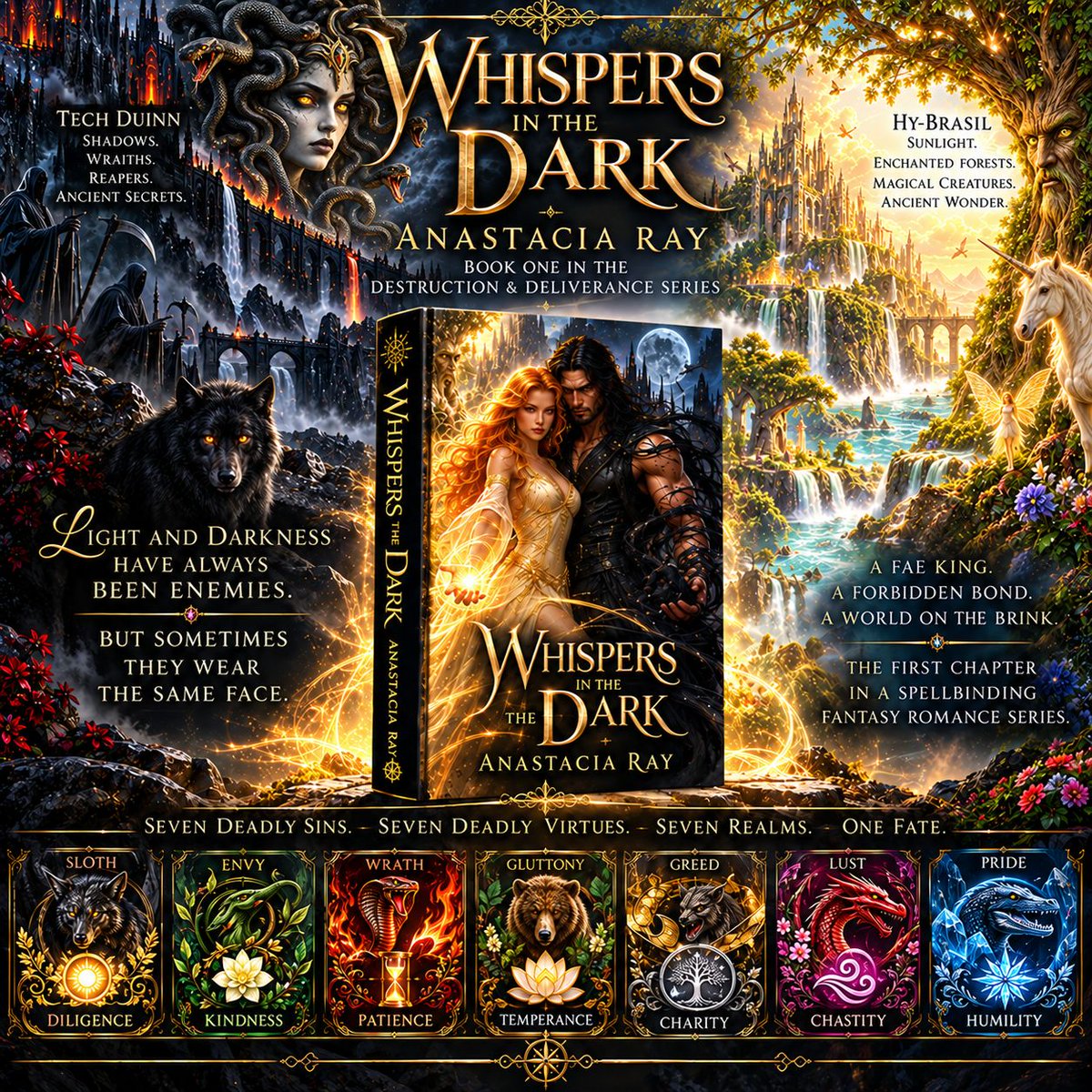 PDesigns16's tweet photo. Seven sins. Seven virtues. Seven romances.
🌑 Duff: Sloth + shadows
☀️ Evgren: Diligence + sunlight
Darkness and light were meant to be enemies—but fate has other plans.

Available now.
#WhispersInTheDark #FantasyRomance #Romantasy https://t.co/aehfZjprOK
