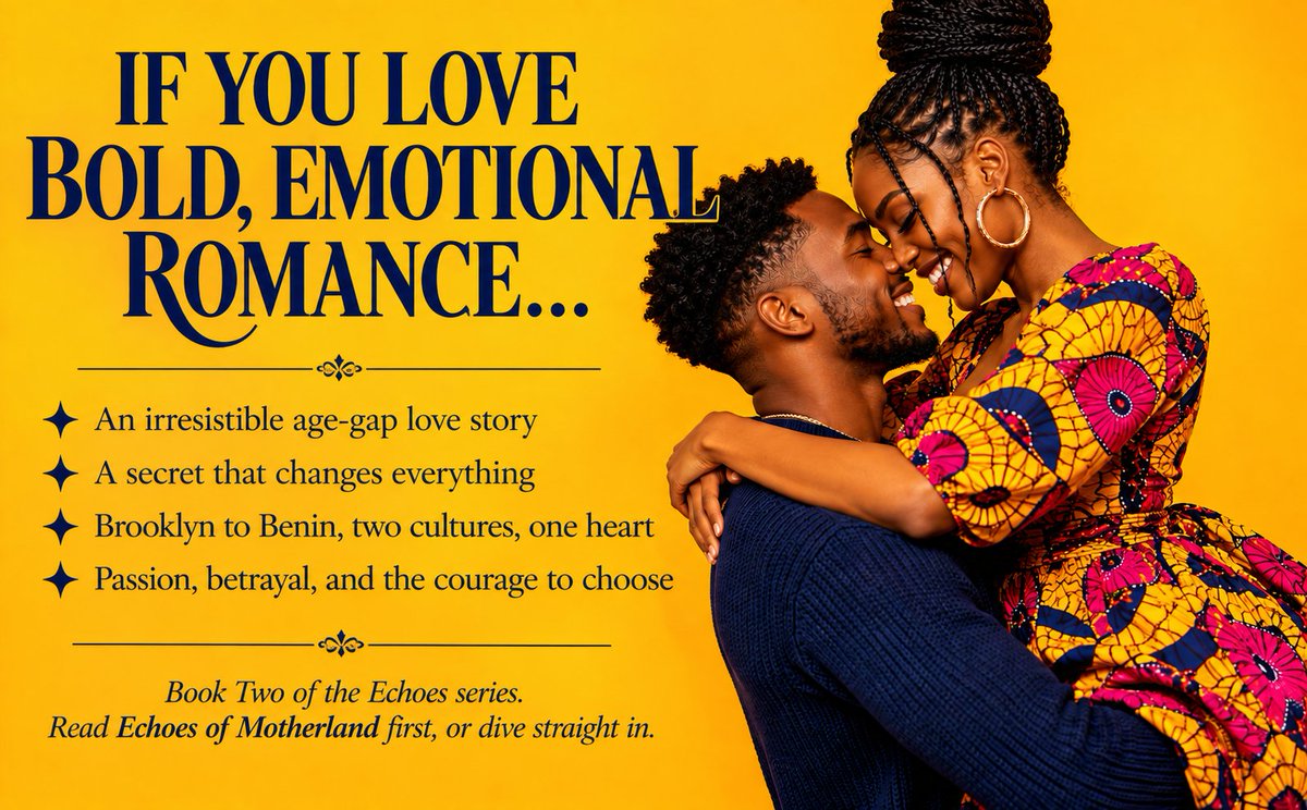 KomlanAhoudou's tweet photo. If you love complex characters, intense chemistry, and emotional depth, this book was written for you.  
​Don't worry if you haven't read Echoes of Motherland yet, you can dive straight into this standalone story. #readerscommunity #romancebook #readers #readersoffacebook #read https://t.co/YRkiNDd7s8