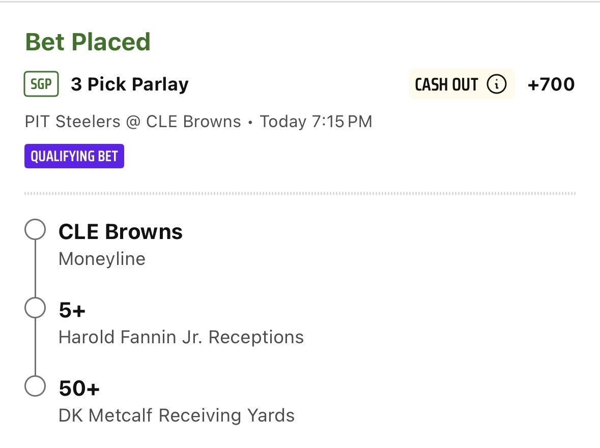 StoolMintzy's tweet photo. TNF +700 @DKSports Parlay 

CLEVELAND ROCKS! #DKPartner https://t.co/vYFRq3Cprj