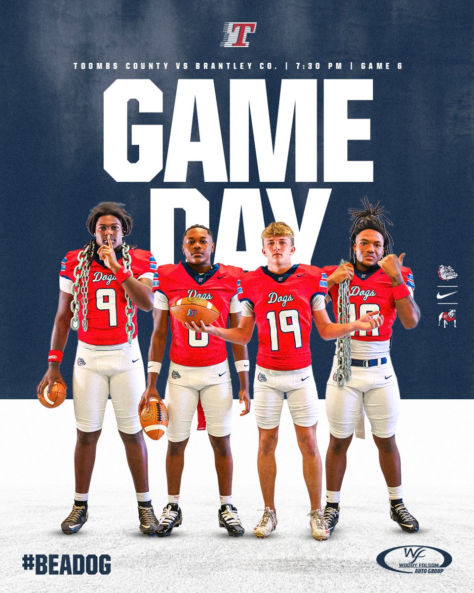 ToombsDogs's tweet photo. It's GAME 🏈 DAY
🆚 Brantley County
📍Brantley County High School
⏰ 7:30 PM
🎟 https://t.co/5xqiL90HFA
💵 $10 | Cash & GoFan Accepted at the Gate
🎙 TCB Broadcasting | https://t.co/oc9akeC8ln
📺 NFHS Network
Sponsored by Woody Folsom Automotive Group
#GoDOGS #BeADOG #BAD https://t.co/g8neBfDRRW