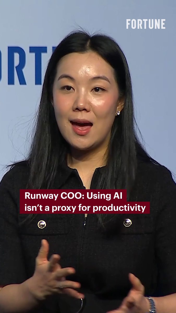 A Fortune news thumbnail shows a woman speaking at a panel with the caption 'Runway COO: Using AI isn't a proxy for productivity' and the FORTUNE logo in the corner.