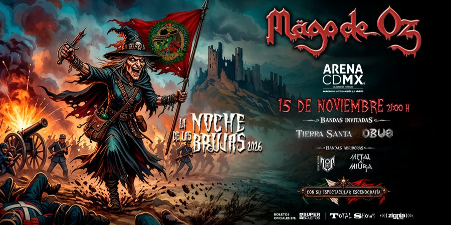 ArenaCdMexico's tweet photo. 🗣️ El aquelarre CREEECE

🧙‍♂️ Mägo de Oz
⚔️ Tierra Santa
🔥 Obus
💥 Los Que No Fueron (LQNF)
🤘 Metal Miura

¡Prepárate para una noche cargada de metal, magia y una escenografía espectacular! 👁️

🎟️ Boletos a la venta en Superboletos: https://t.co/OJXKlv699G https://t.co/LiHdFpu2dm