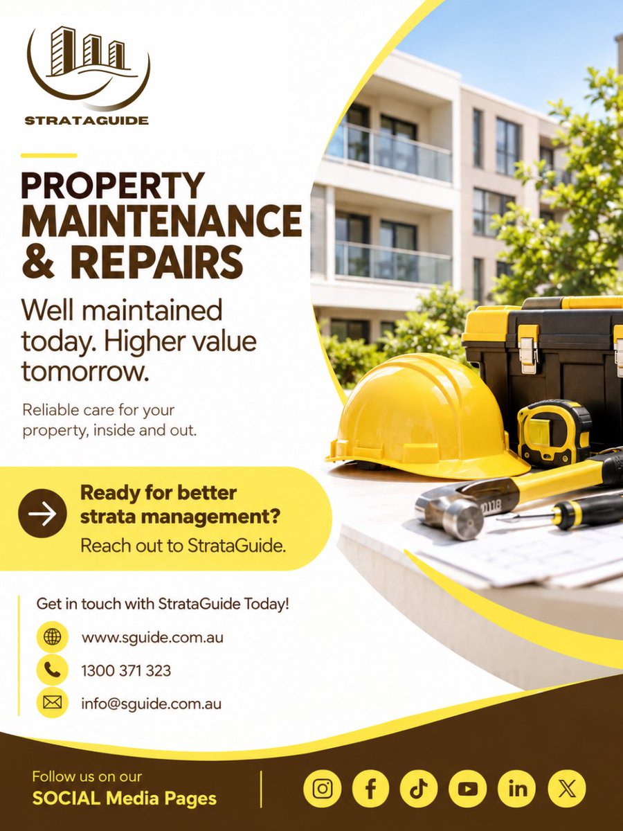 StrataGuide's tweet photo. Well maintained today, higher value tomorrow. The right tools and the right trades are what make that promise real. 🌐https://t.co/QveYQmkGfo ☎️1300 371 323 #StrataMaintenance https://t.co/Bch9y6j10o