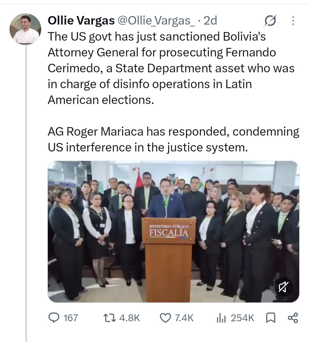 Ollie_Vargas_'s tweet photo. Why has the US ordered the arrest of Bolivia's Attorney General + seized the whole prosecutors office? 

1. Protect Fernando Cerimedo (a State Dept asset)
 
2. Control justice system as anti-neoliberal protests begin. A new strategy to directly repress local populations in region https://t.co/JnbA2FJCXf