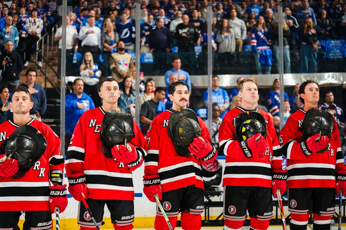 NYRangers's tweet photo. This past month marked 25 years since the tragic events of September 11.

Tonight we honor the courage, sacrifice and service of the first responders who answered the call and all of those who continue to protect our city 💙❤️ https://t.co/eHZ07gem2J