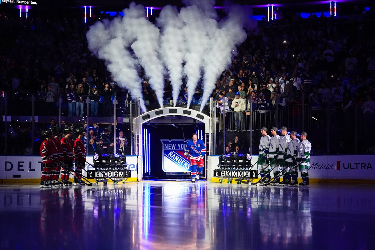 NYRangers's tweet photo. This past month marked 25 years since the tragic events of September 11.

Tonight we honor the courage, sacrifice and service of the first responders who answered the call and all of those who continue to protect our city 💙❤️ https://t.co/eHZ07gem2J