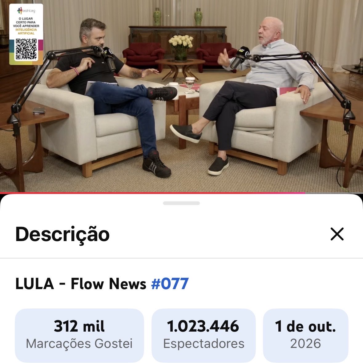 QGdoPOP's tweet photo. 🚨 Lula no Flow Podcast atinge 1 MILHÃO de espectadores. https://t.co/lznwDHG56d