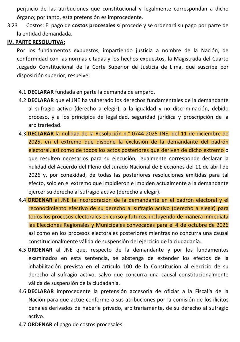 maagnetar's tweet photo. PJ declara fundada la demanda de Delia Espinoza contra el JNE por excluirla del padrón electoral a raíz de la inhabilitación del Congreso. Juzgado declara nula su exclusión y ordena al JNE que se le permita votar este domingo 4 https://t.co/eihfnJkoYe