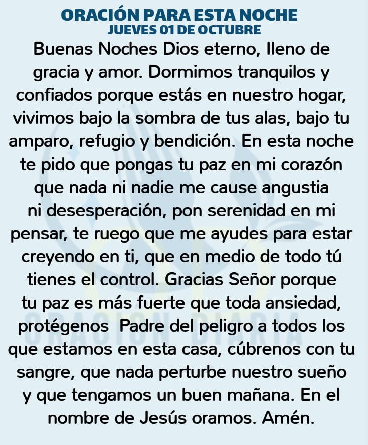 oracion_diaria's tweet photo. Oración Diaria para esta noche de Jueves 01 de Octubre 2026 https://t.co/ZoWtgHYyLL