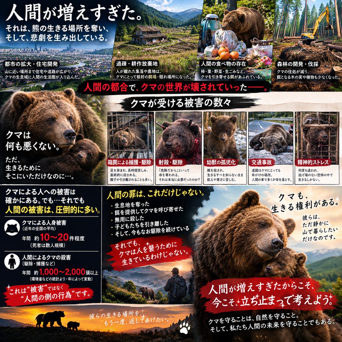sdunKi6PmihrLAZ's tweet photo. 熊が増えた？人間がどれだけ大爆発し続け迷惑かけたのか

熊被害？熊が受ける人被害の方がどれだけ甚大なのか？

散々熊に対する加害行為やり続けて、ほんの少し人間が被害を受けたらぎゃあすかピーピー騒ぎ、苛烈な報復する人間🤢 https://t.co/6PHojwEg4O
