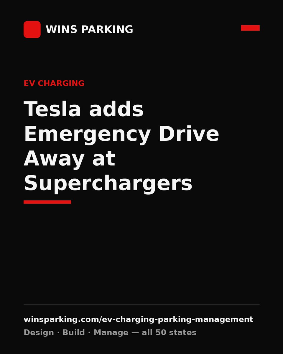 winsparking's tweet photo. Tesla's new Emergency Drive Away lets a driver shift into Drive while still plugged in. Update 2026.38.3. Tesla says it damages the car and the charger. Lot owners should plan for cable and stall damage. https://t.co/QwBBs26gPO