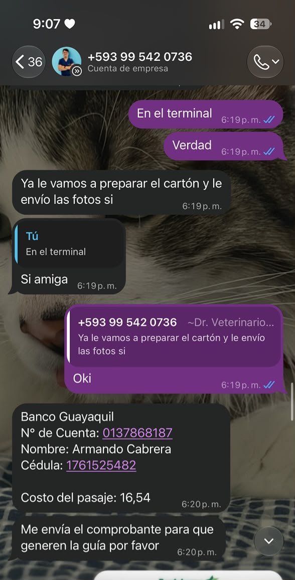 EmergenciasEc's tweet photo. #DenunciaCiudadana
​ALERTA DE ESTAFA CON ADOPCIONES DE MASCOTAS! 🚨
​Tengan mucho cuidado con un individuo que opera en redes sociales haciéndose pasar bajo el perfil de "Dr. Veterinario Luis Carrizal" 
¿Cómo opera la estafa?
​Publica fotos de cachorros en adopción indicando que está ubicado en Loja (Av. Pío Jaramillo Alvarado y Antón Philips).
​Solicita transferencias de dinero previo bajo el pretexto de usar Jaulas y costo de envío por encomienda (menciona a la Cooperativa Loja).
​Envía supuestas facturas para dar confianza.
​Tras recibir el pago o al momento de pedir explicaciones por la entrega, deja de responder o bloquea a la persona.
La estafa la hace a través de su número de cuenta en el @BancoGuayaquil .
Ayuden a reportar el número.