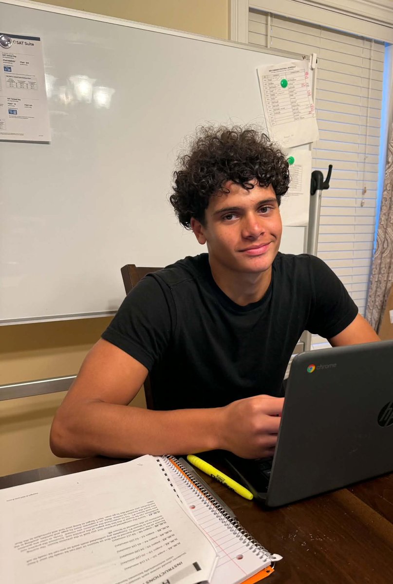 AidenGiles7's tweet photo. Being a student athlete is hard sometimes, especially taking classes like Pre-Calculus and Physics while preparing for the SAT! But I'm going to give it all I've got...

530am - alarm goes off ⏰
630am - catch the bus to school 🚍
210pm - straight to football practice 🏈
530pm - football practice is over, I'm starving 🍔
600pm - virtual SAT prep 💻 
730pm - homework/study 📚
930pm - sleep😴- sorry mom, I'll do the dishes tomorrow

REPEAT