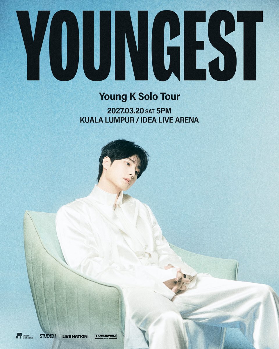 GoLiveAsia's tweet photo. My Day, this is what you’ve waited for! 🩵 Young K is finally coming back to Malaysia for his solo tour! ✨

Save the dates and get ready to secure your tickets 🎟️

Young K Solo Tour <YOUNGEST> in KUALA LUMPUR
📅 20 March 2027 (SAT)
📍Idea Live Arena
🎫: https://t.co/k5orR3DOdz https://t.co/qID6iNMKdI