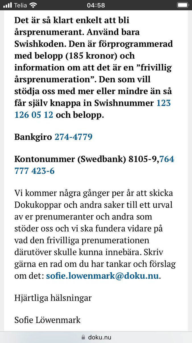 soffangbg's tweet photo. Idag fyller jag 62. Jag ska käka glass med chokladsås på Mat &amp; Potatis dagen till ära. I övrigt önskar jag mig en slant till den här modiga kvinnan och hennes Doku ❤️ @SofieLowenmark https://t.co/kKbYFORYx4