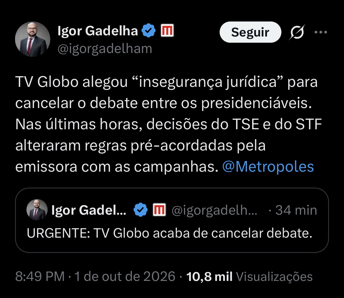 edidarc's tweet photo. @JovemPanNews O motivo é esse aqui do Igor Gadelha ou a desistência do Flávio? Tá difícil de ficar informado https://t.co/yXGbROtsHn