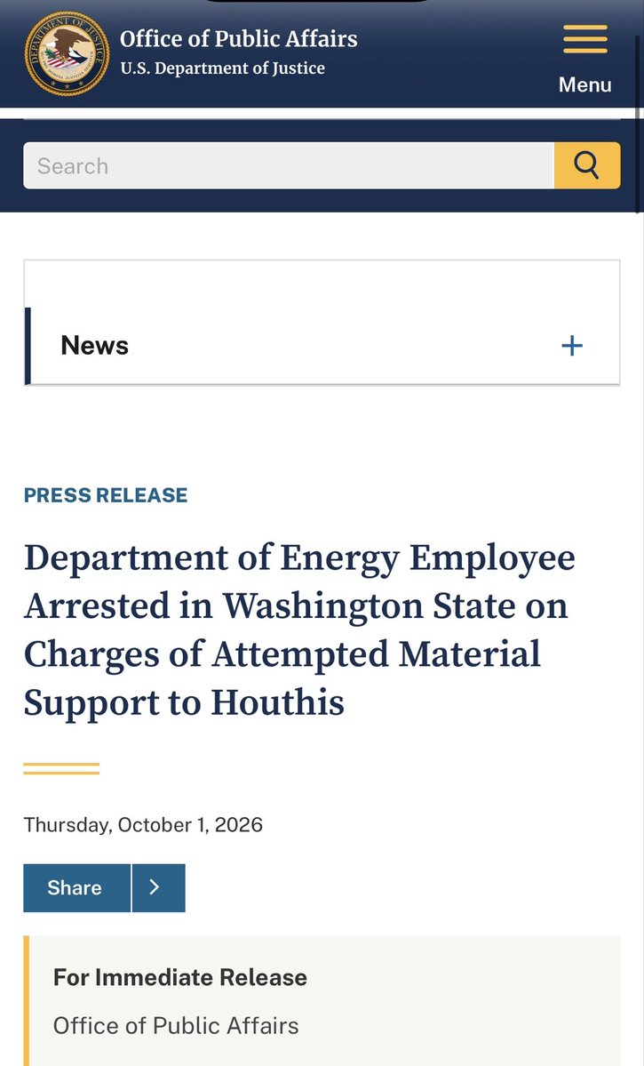 LauraLoomer's tweet photo. BREAKING:

🚨 Muslim employee at the US Department of Energy has been arrested for trying to provide material support to the Houthis and Iran! @ENERGY 🚨 

This is your daily reminder of why vetting matters and why Muslims should be BANNED from holding elected office and working inside the US Federal government. 

There is zero media coverage about this story. 

Ashton Hamed Ellaboudy, a Muslim employee at the US Department of Energy was arrested this morning and charged with attempting to provide material support and resources to the Houthis, a designated foreign Islamic terrorist organization. 

This is why on day one of the second Trump administration I said it’s imperative that the Muslim ban be reimplemented. 

“According to court records, Ellaboudy, who was a Department of Energy employee, came to the attention of the FBI after they received information that he had purchased precursor chemicals, components, and other materials commonly used in the construction of homemade explosive devices. In addition to the precursor chemicals, the investigation revealed Ellaboudy had also purchased parts used for the construction of drones and remotely operated aerial systems.”

https://t.co/LjGT0SHk0Y