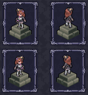 whynotwarlock's tweet photo. on a left-facing sprite
when the character's left eye is covered, it becomes tricky. but when the character faces right, the sprite is flipped anyway
so design the sprite as if the default is right-facing, and when it faces the wrong way, feign ignorance https://t.co/9fmNw3zX7r