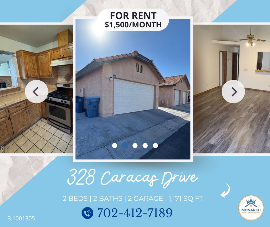 mgm_monarch's tweet photo. 🍳✨ SPACE TO LIVE. SPACE TO ENTERTAIN.

📍 328 Caracas Dr
🛏️ 2 BD | 🛁 2 BA | 📐 1,171 Sq. Ft.
🚗 2-Car Garage | 🔥 Fireplace
🍳 Open Floor Plan
💰 $1,500/mo

📞 702-412-7189

#LasVegasRentals #ForRent #MonarchPM https://t.co/7MdqxLDrRH