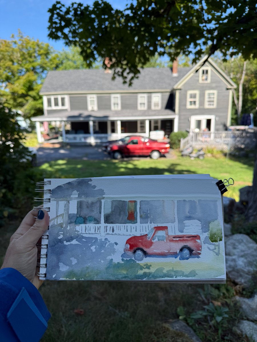JonalynFincher's tweet photo. Painting my neighbor's truck. It was a perfect scene to try to capture in a small sketch. 

#sketchbook #watercolor #wolfeboroart #wolfeboro #newenglandart https://t.co/UaRNdZsyLe