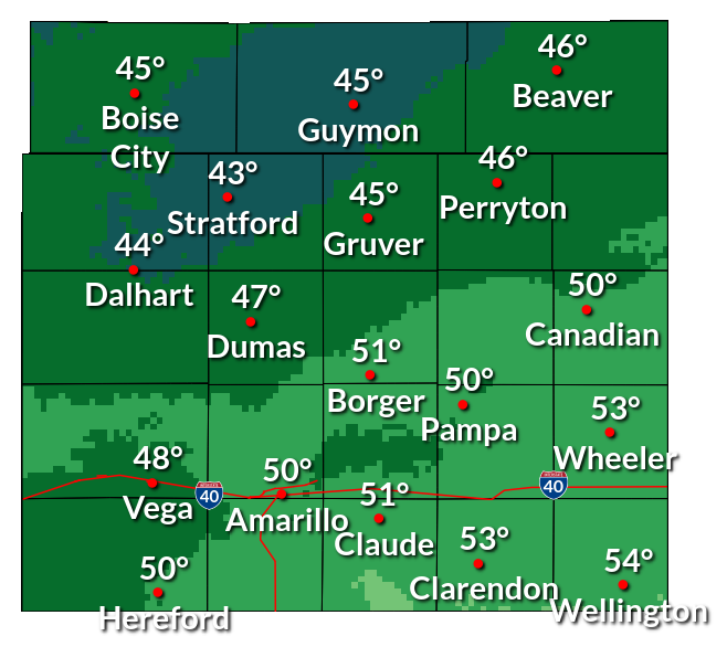 NWSAmarillo's tweet photo. Friday night should feature some of our coolest low temperatures so far this Fall season.  As low as the lower 40's for some locations in the northern combined Panhandles. Anyone else happy to see these low temperatures! ✋#phwx #TXwx #OKwx https://t.co/gbmAw8YdgM