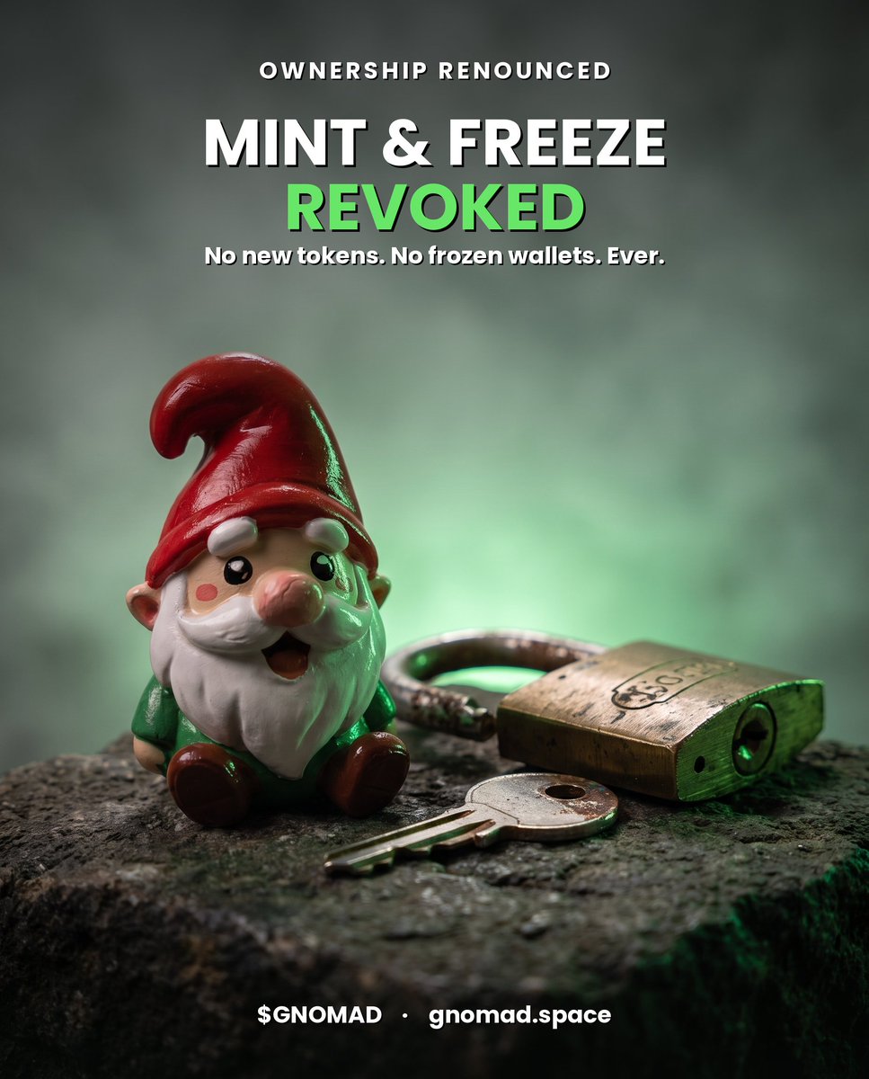 GNOMAD_Official's tweet photo. Mint authority: revoked. Freeze authority: revoked.

No new tokens can ever be made. No wallet can ever be frozen. $GNOMAD https://t.co/sIiyvcPrsF