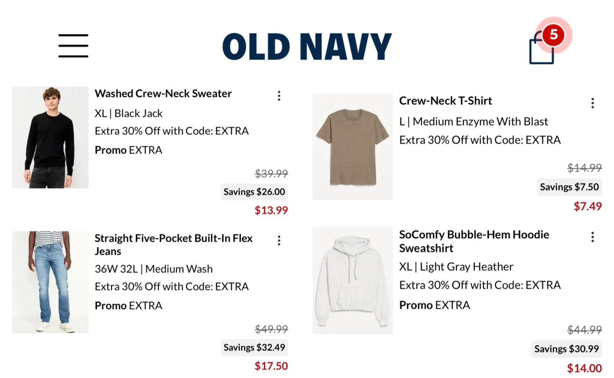 GlitchedDeals's tweet photo. UP TO 70% OFF OLD NAVY CLOTHING SALE

T-shirts, hoodies, jeans and more as low as $7 with code ‘EXTRA’ at checkout

https://t.co/n7OIl2leQF

2,000+ styles available but sizes will sell out fast

Free shipping on orders $50+ for reward members #ad https://t.co/9etO45pwVz