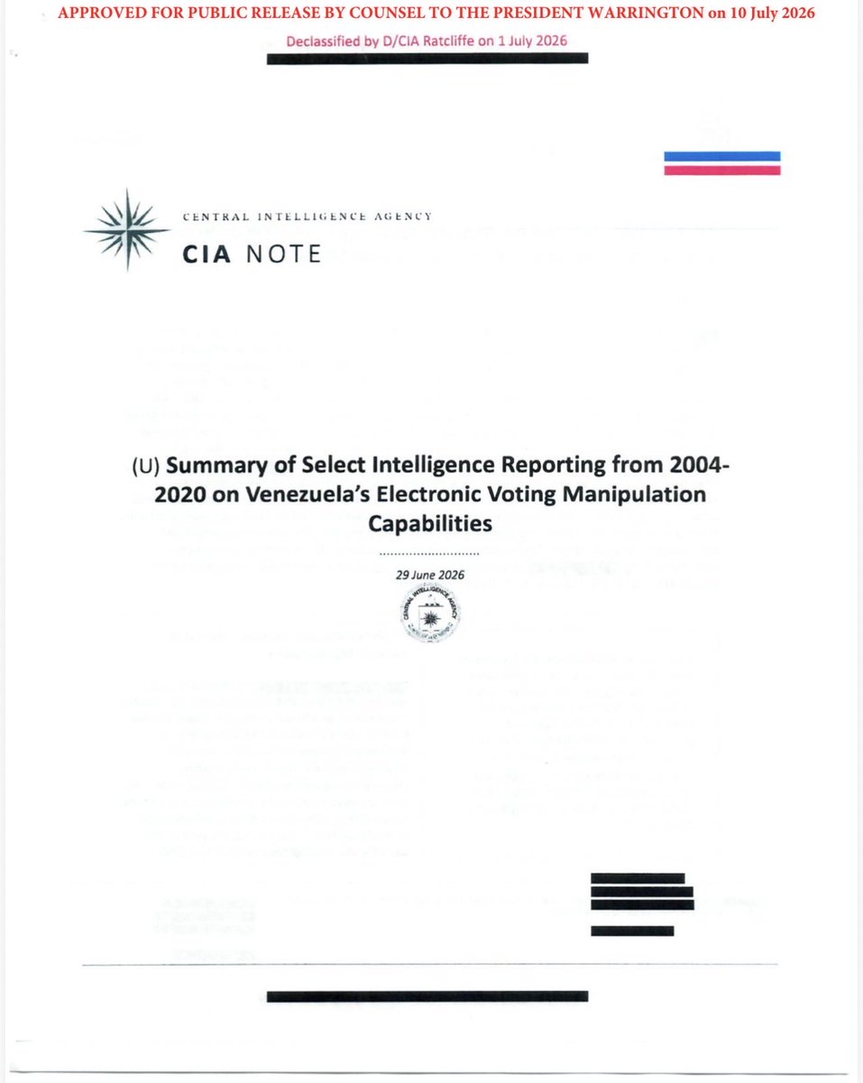 KariLake's tweet photo. They called you a conspiracy theorist. Then they released the paper that blows up their own story. 

The CIA just released a document that contradicts the CIA. Their own file on Venezuela and Smartmatic.

Their own file called Smartmatic a U.S. national-security threat in 2006. It said Chávez wanted to stop a sitting American president. It described a 2012 Venezuela rigging plan: targeted machines, a set margin, built to beat an audit. The CIA’s source reported Chavez “congratulated” the team for rigging the election with the previously set margin. Then the CIA wrote “no large-scale fraud” next to it.

Eleven years later, Smartmatic showed up in the U.S. to build L.A. County’s system for $282M — America’s largest election jurisdiction — just in time for the 2020 election. Now its executives are federally charged with bribery and money laundering on that contract.

And we are the conspiracy theorists?? 🫨🤯

1/2
