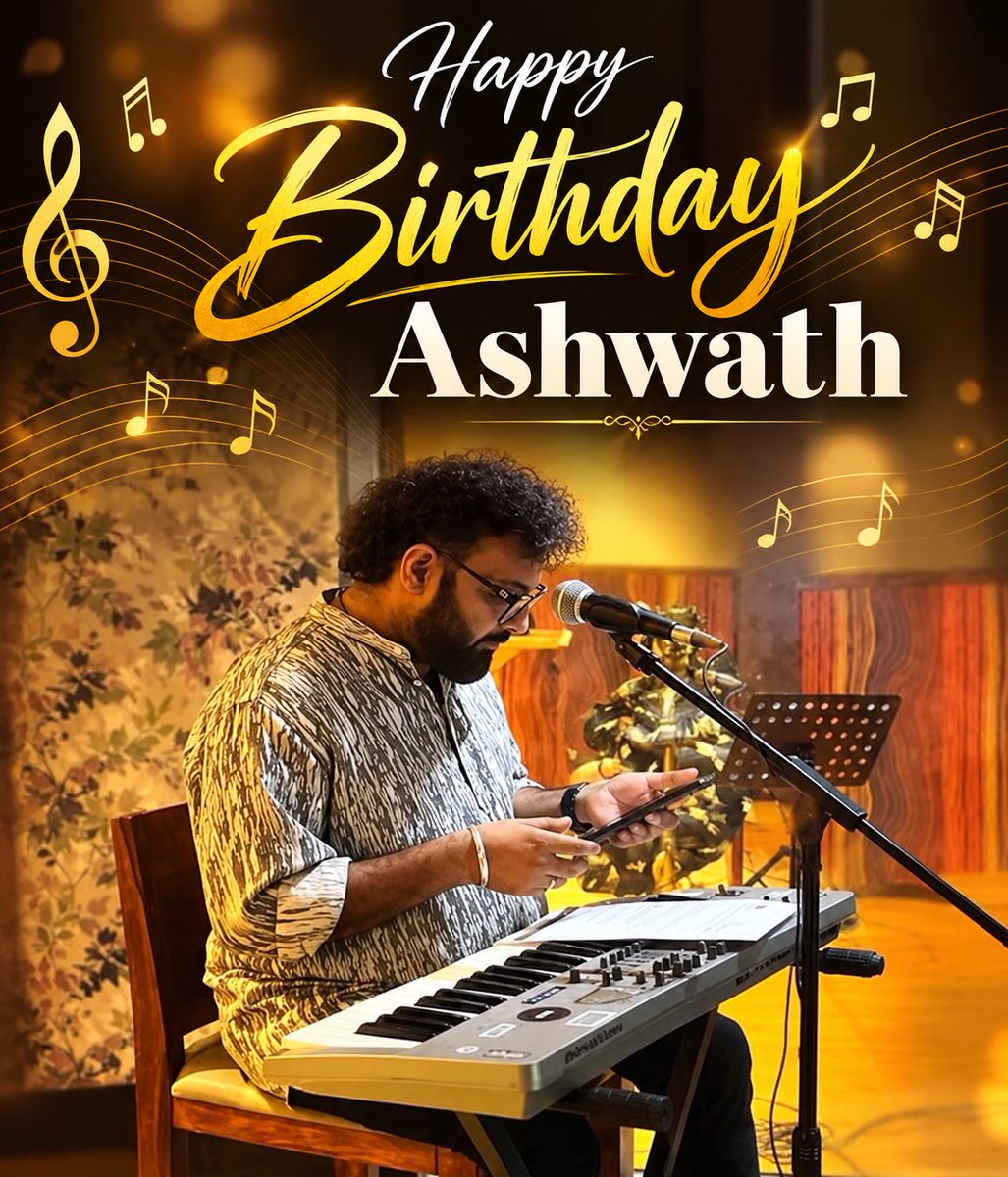 sridharpk1's tweet photo. Happy Birthday #Ashwath! 🎹🎼✨ 

May the year ahead be filled with beautiful melodies, bigger opportunities, great success and many memorable musical milestones. Keep inspiring us with your music.

@MusicAshwath 
#HBDAshwath #FIR #InspectorRishi #அஸ்வத் #HappyBirthDayAshwath https://t.co/HqVZJan49Z