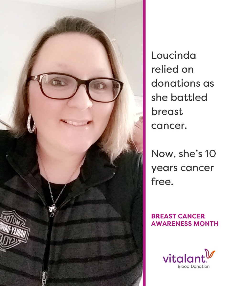 VitalantCA's tweet photo. 🩷 Over 25% of the blood supply helps cancer patients. 💪 "A few hours of your time mean the world to those fighting for their life," shared Loucinda who relied on transfusions as she fought breast cancer. This #BreastCancerAwarenessMonth, #GiveBlood: https://t.co/6YNLeMoEwU https://t.co/vZdf6WN2qw