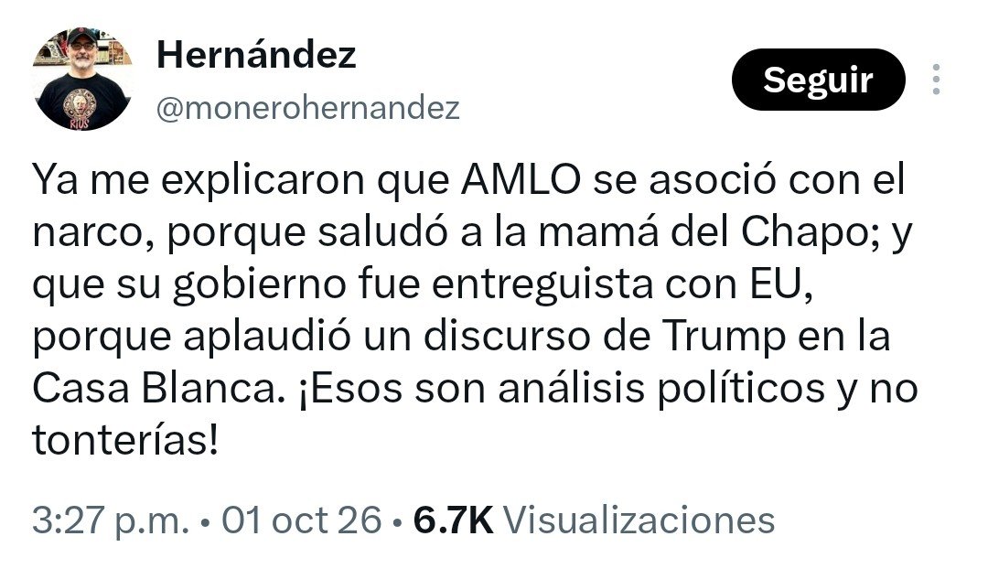 Arouet_V's tweet photo. Yo te explico @monerohernandez, aunque tengas razones de pe$o para no entender:

1. AMLO se asoció con el narco para financiar sus campañas, ganar elecciones y prodigar negocios ilícitos.

2. Saludó a la mamá de "El Chapo" como nunca lo hizo con las madres de los niños que murieron de cáncer sin medicamento (de quienes tú y @fisgonmonero se burlaron).

3. AMLO dijo que no se producía fentanilo en México y, en dos años, el gobierno actual ha confirmado 1.8 toneladas de fentanillo y cinco millones de pastillas del opiode. 

¿Sí entiendes o estás mandando tus facturas al gobierno federal?