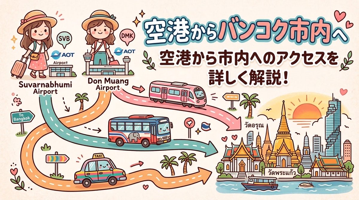 talesouptravel's tweet photo. 10月にタイ旅行へ行く方へ再掲です🇹🇭✈️🙂‍↕️

空港からバンコク市内への移動方法まとめ🚆

行く前の予習やおさらいに😊✨

✈️ スワンナプーム空港から
https://t.co/ixFEEimdqQ

✈️ ドンムアン空港から
https://t.co/wojEwPQh5v

#タイ旅行 #バンコク旅行 #バンコク https://t.co/zJecyg2uKG