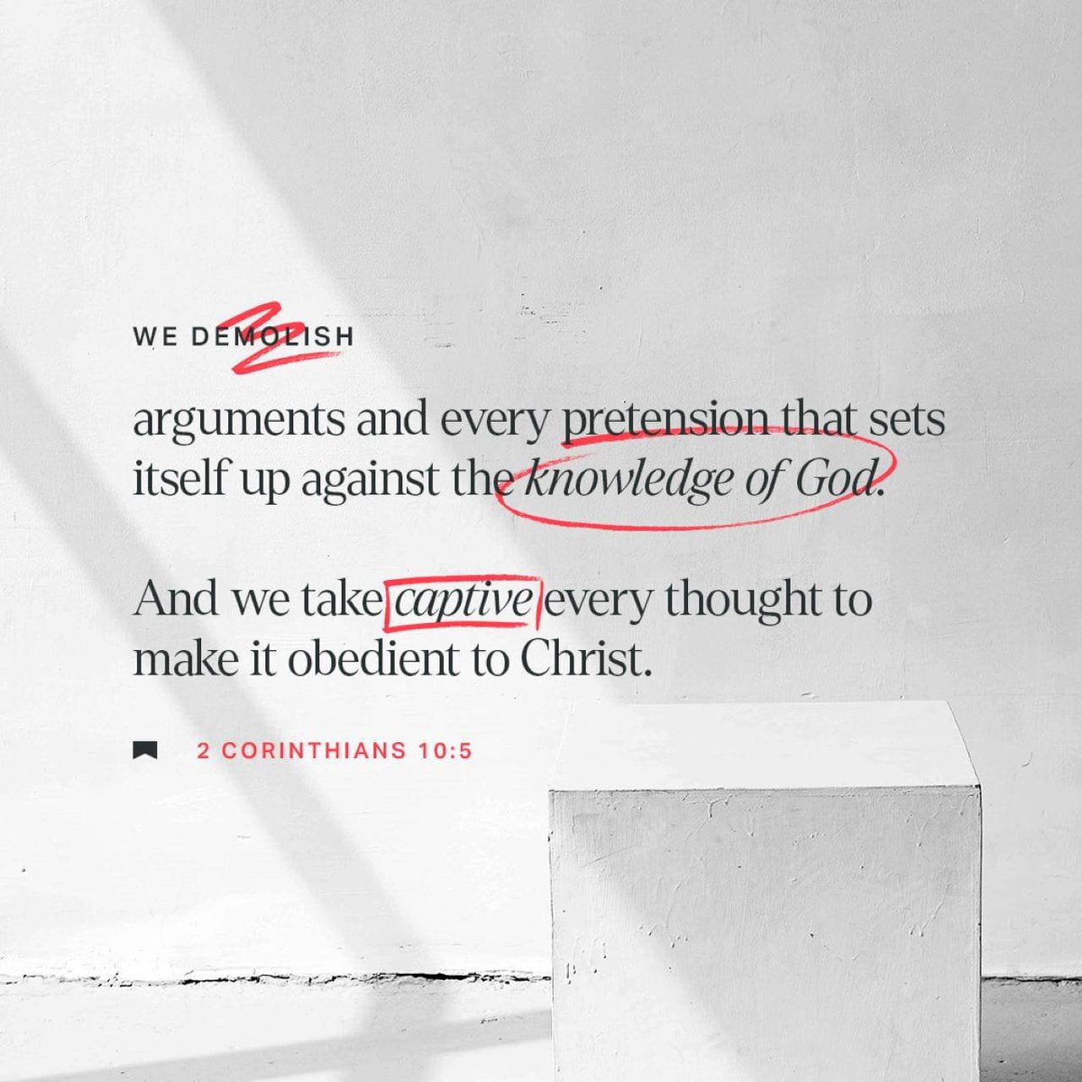 bythespiritband's tweet photo. "We demolish arguments and every pretension that sets itself up against the knowledge of God, and we take captive every thought to make it obedient to Christ."
- 2 Corinthians 10:5 NIV
#bythespiritmusic #followchrist https://t.co/dKijeKJqcs